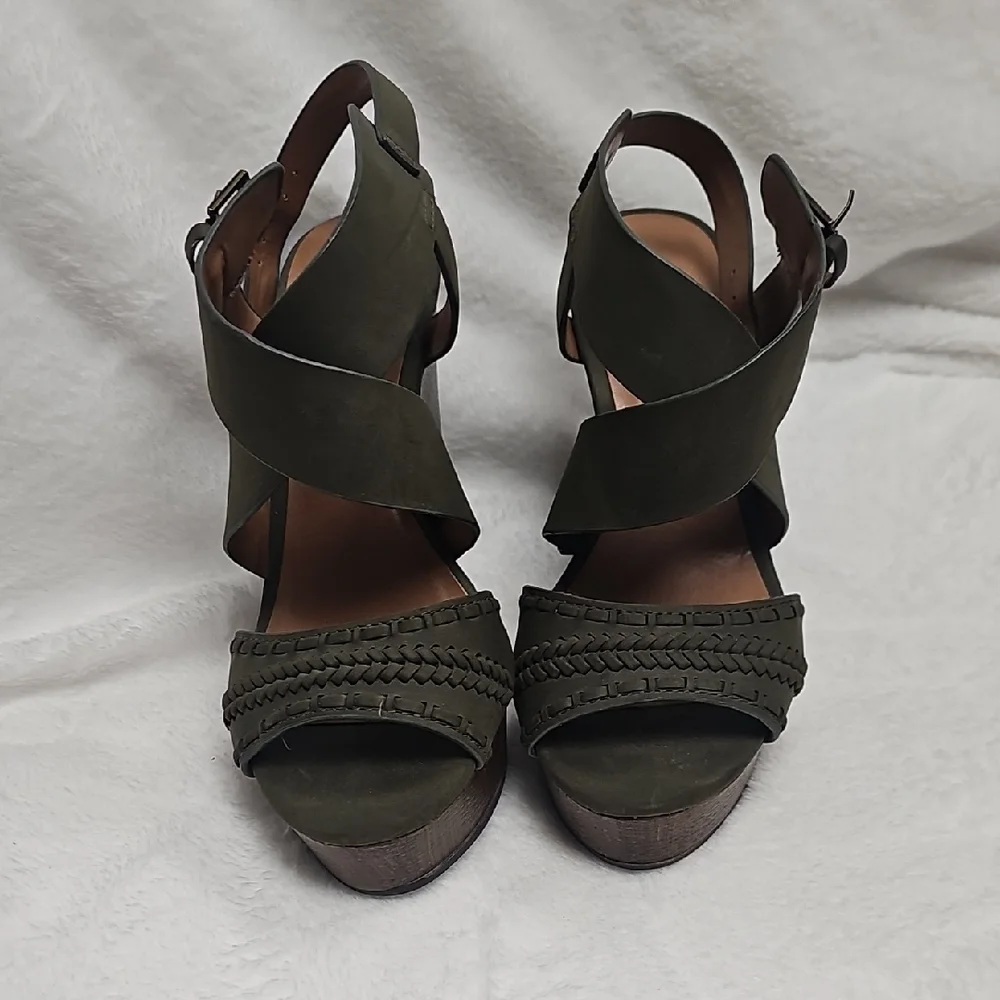 Indigo Olive Wedge Sandals with Braided Straps - Picture 4 of 5